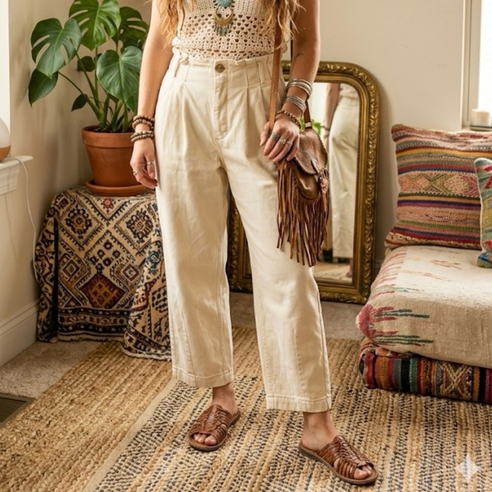 Free People boho High-Rise Wide-Leg Women’s paper bag Pants — Cream